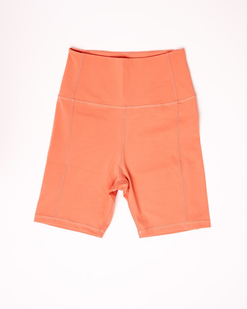 Front of a size XXL 5" Cycle Ultraluxe Shorts High Waisted in Sunrise Melon by Gold Elite Apparel. | dia_product_style_image_id:284853